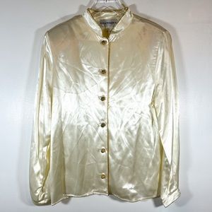 NWT Norton McNaughton Vintage Sayin Gold Button Sown Long Sleeve Blouse Size 8
